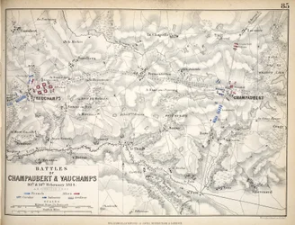 Carte des batailles de Champaubert et Vauchamps, publiée par William Blackwood and Sons, Édimbourg et Londres, 1848
